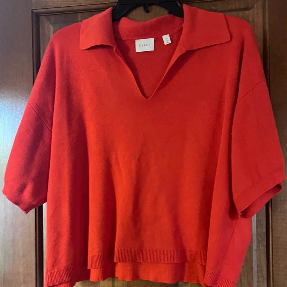 Cyrus Orange Short Sleeve Polo Knit Crop Top